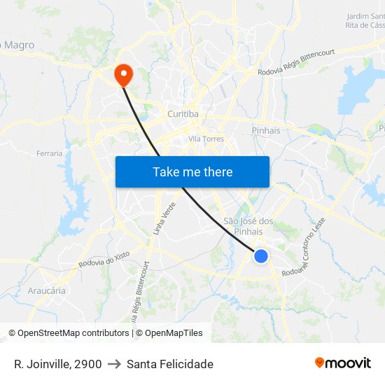 R. Joinville, 2900 to Santa Felicidade map