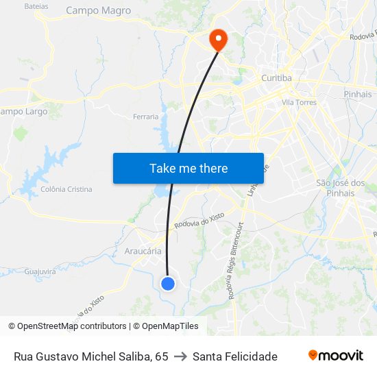 Rua Gustavo Michel Saliba, 65 to Santa Felicidade map