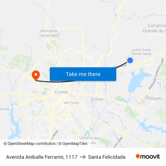 Avenida Aniballe Ferrarini, 1117 to Santa Felicidade map