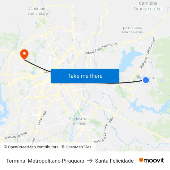 Terminal Metropolitano Piraquara to Santa Felicidade map