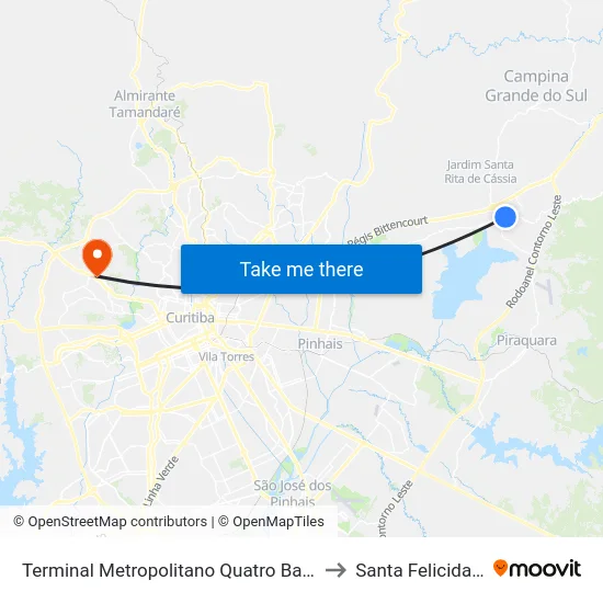 Terminal Metropolitano Quatro Barras to Santa Felicidade map
