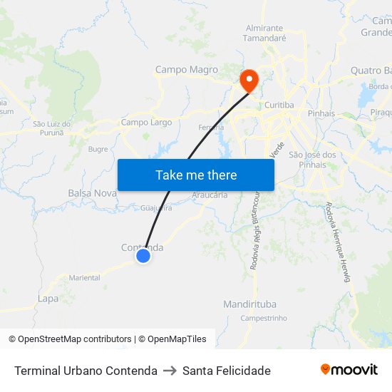 Terminal Urbano Contenda to Santa Felicidade map