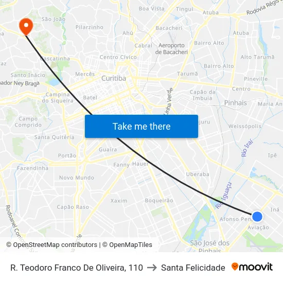 R. Teodoro Franco De Oliveira, 110 to Santa Felicidade map