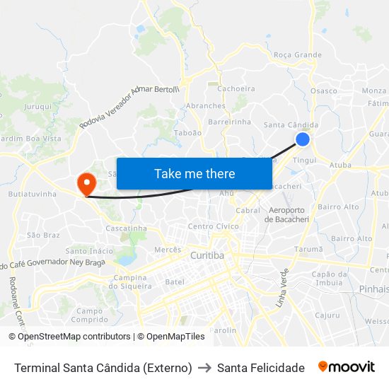 Terminal Santa Cândida (Externo) to Santa Felicidade map