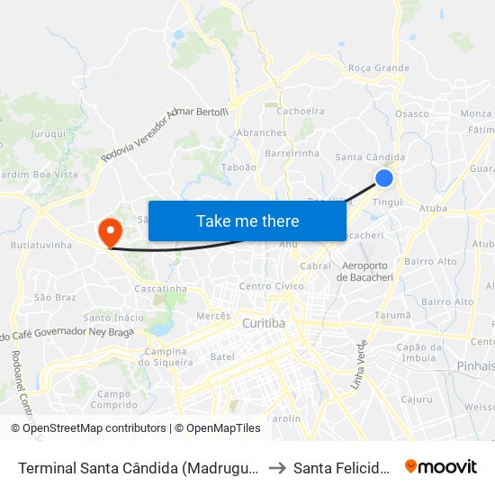 Terminal Santa Cândida (Madrugueiro) to Santa Felicidade map