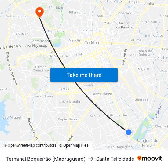 Terminal Boqueirão (Madrugueiro) to Santa Felicidade map