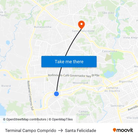 Terminal Campo Comprido to Santa Felicidade map