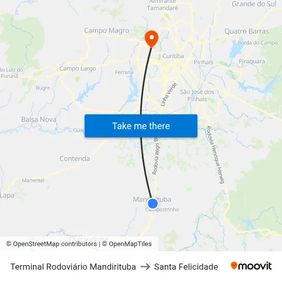 Terminal Rodoviário Mandirituba to Santa Felicidade map
