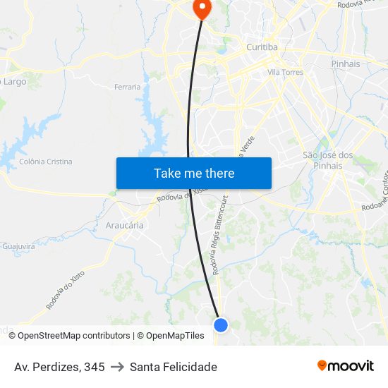 Av. Perdizes, 345 to Santa Felicidade map