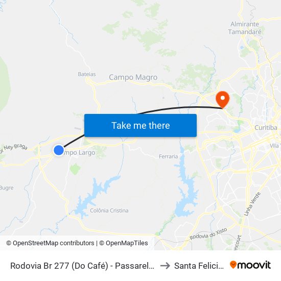 Rodovia Br 277 (Do Café) - Passarela Rivabem to Santa Felicidade map