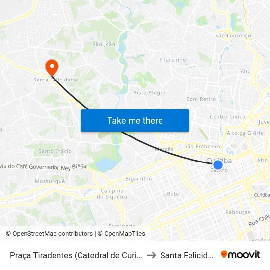 Praça Tiradentes (Catedral de Curitiba) to Santa Felicidade map