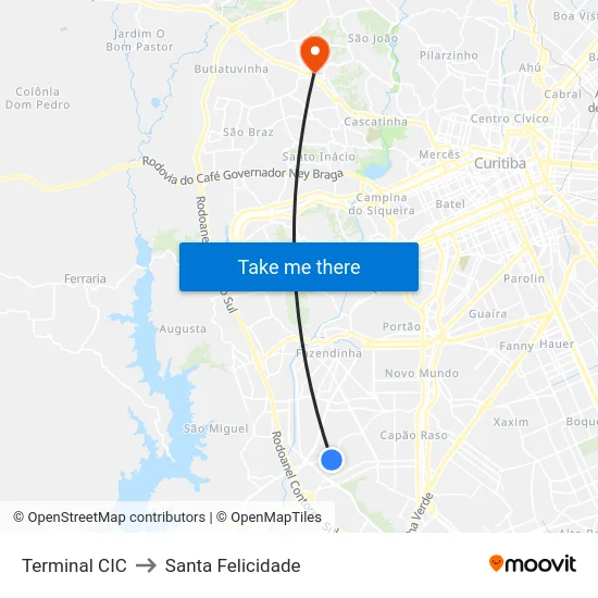 Terminal CIC to Santa Felicidade map