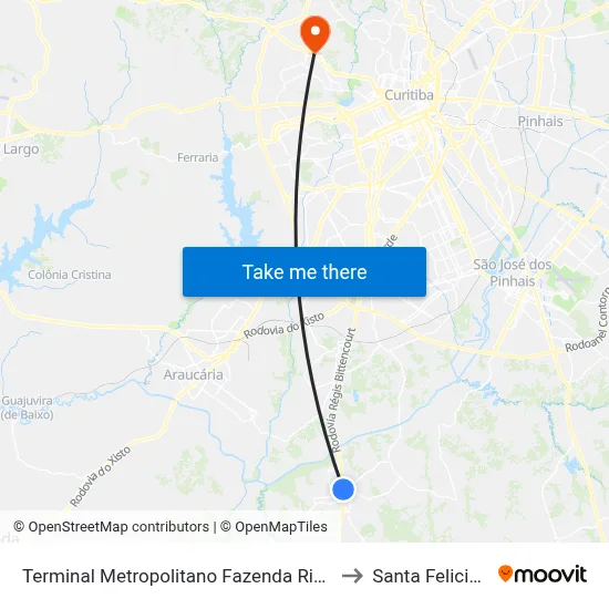 Terminal Metropolitano Fazenda Rio Grande to Santa Felicidade map