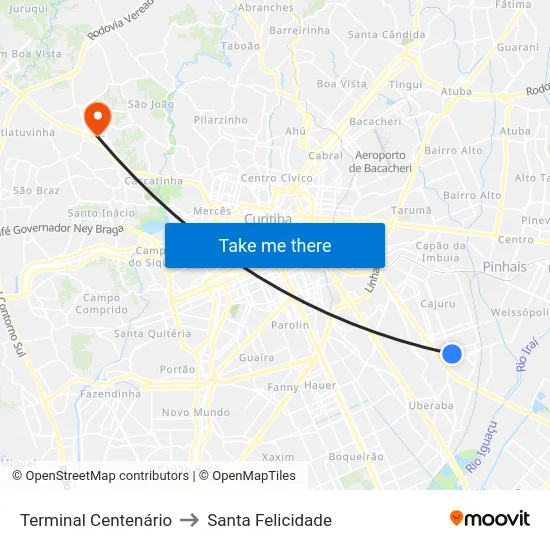 Terminal Centenário to Santa Felicidade map