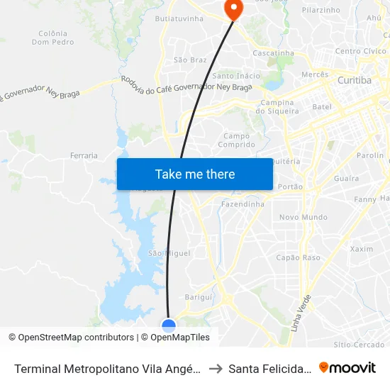 Terminal Metropolitano Vila Angélica to Santa Felicidade map