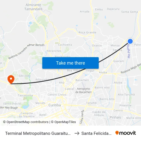 Terminal Metropolitano Guaraituba to Santa Felicidade map