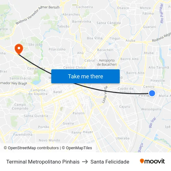 Terminal Metropolitano Pinhais to Santa Felicidade map