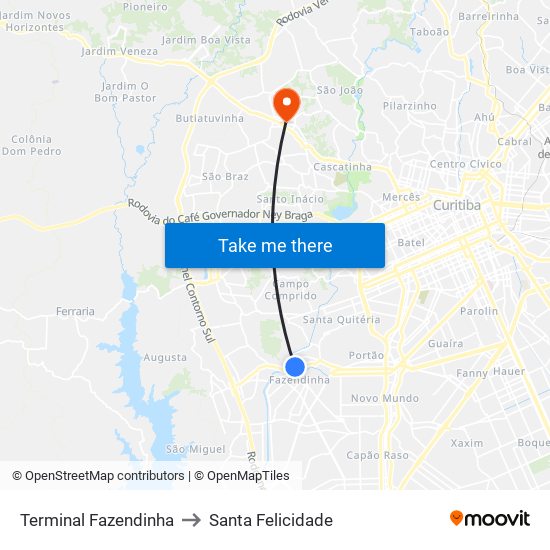 Terminal Fazendinha to Santa Felicidade map