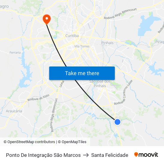 Ponto De Integração São Marcos to Santa Felicidade map