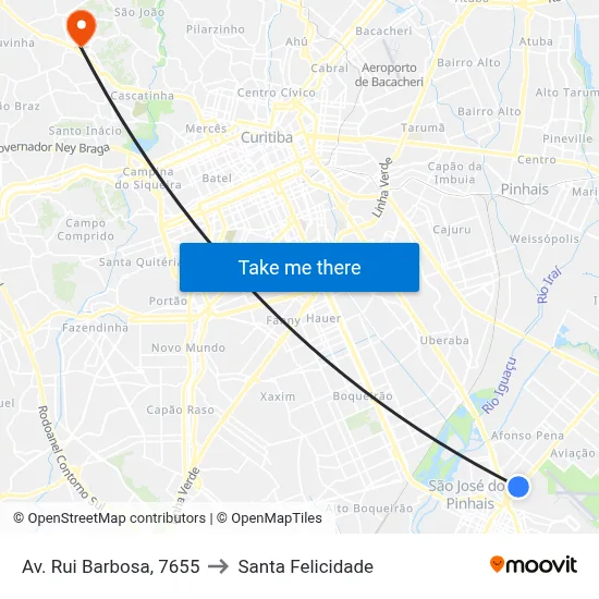Av. Rui Barbosa, 7655 to Santa Felicidade map