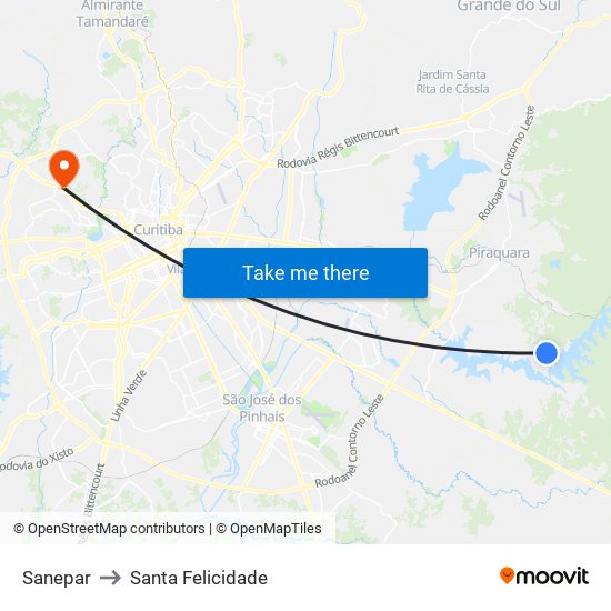 Sanepar to Santa Felicidade map