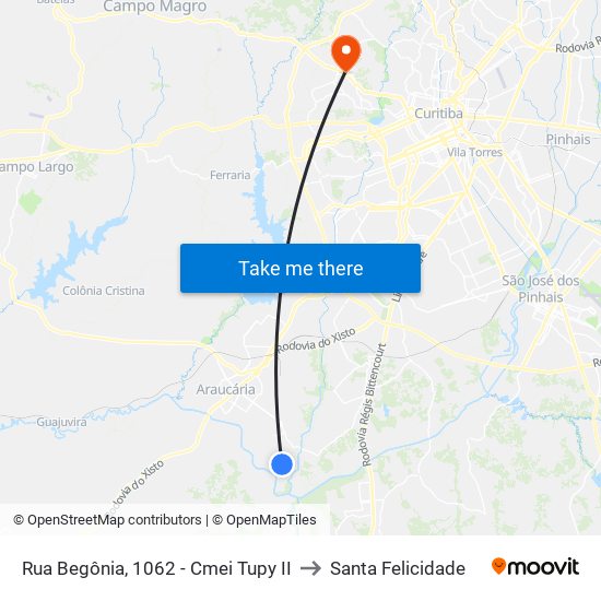 Rua Begônia, 1062 - Cmei Tupy II to Santa Felicidade map