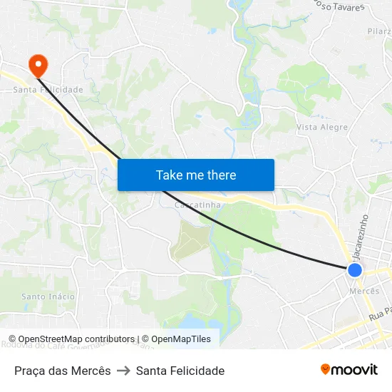 Praça das Mercês to Santa Felicidade map