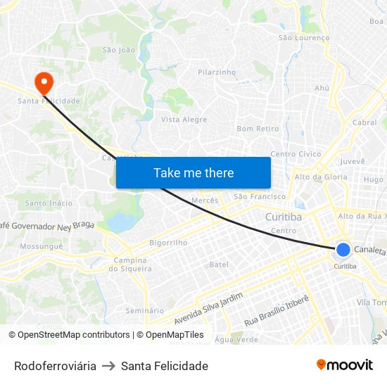 Rodoferroviária to Santa Felicidade map