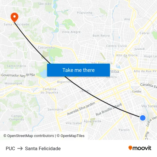 PUC to Santa Felicidade map