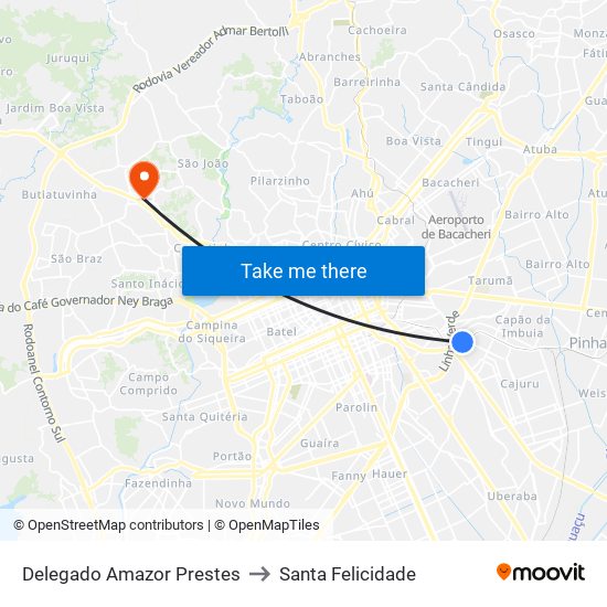 Delegado Amazor Prestes to Santa Felicidade map