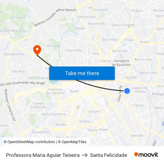 Professora Maria Aguiar Teixeira to Santa Felicidade map