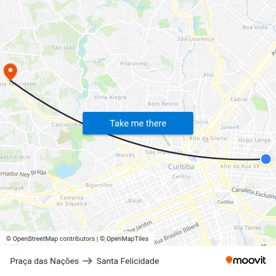 Praça das Nações to Santa Felicidade map