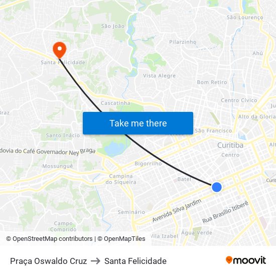 Praça Oswaldo Cruz to Santa Felicidade map