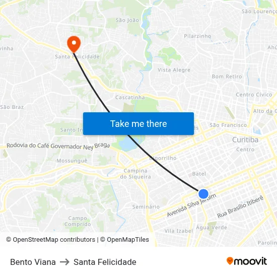 Bento Viana to Santa Felicidade map