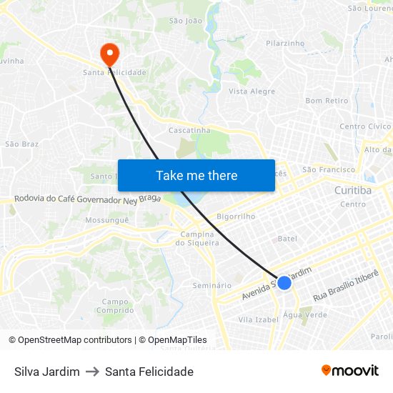 Silva Jardim to Santa Felicidade map