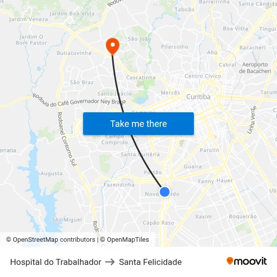 Hospital do Trabalhador to Santa Felicidade map