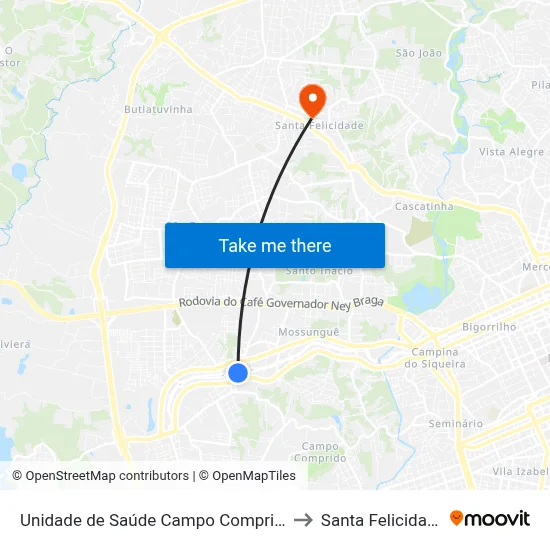 Unidade de Saúde Campo Comprido to Santa Felicidade map