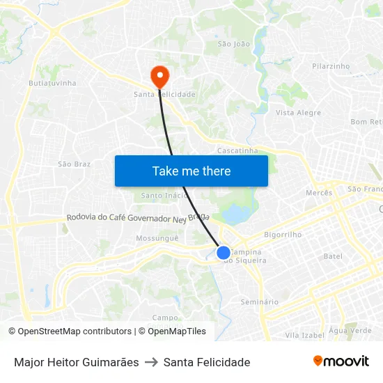 Major Heitor Guimarães to Santa Felicidade map