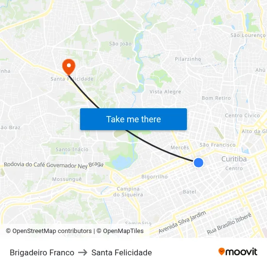 Brigadeiro Franco to Santa Felicidade map