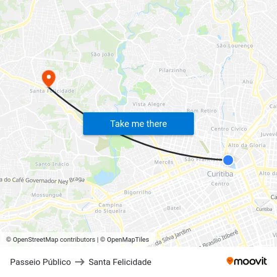Passeio Público to Santa Felicidade map
