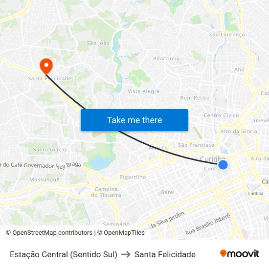 Estação Central (Sentido Sul) to Santa Felicidade map