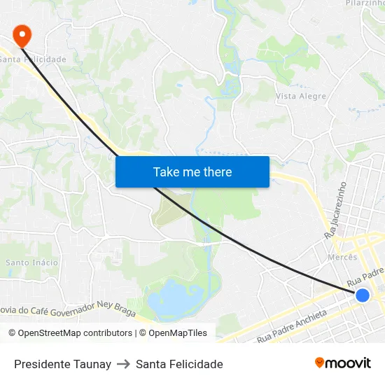 Presidente Taunay to Santa Felicidade map