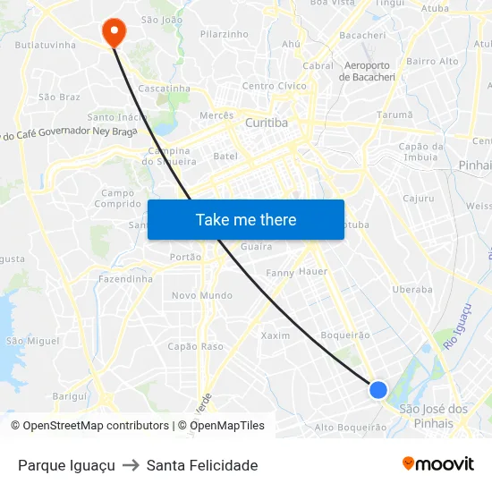 Parque Iguaçu to Santa Felicidade map