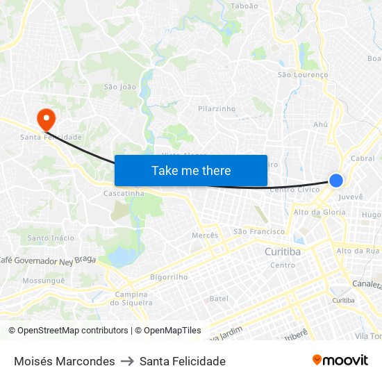 Moisés Marcondes to Santa Felicidade map