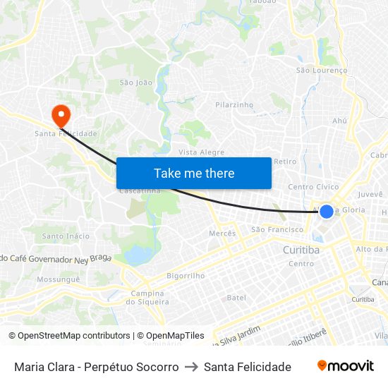 Maria Clara - Perpétuo Socorro to Santa Felicidade map