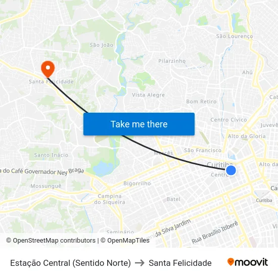 Estação Central (Sentido Norte) to Santa Felicidade map