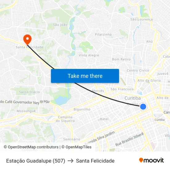 Estação Guadalupe (507) to Santa Felicidade map