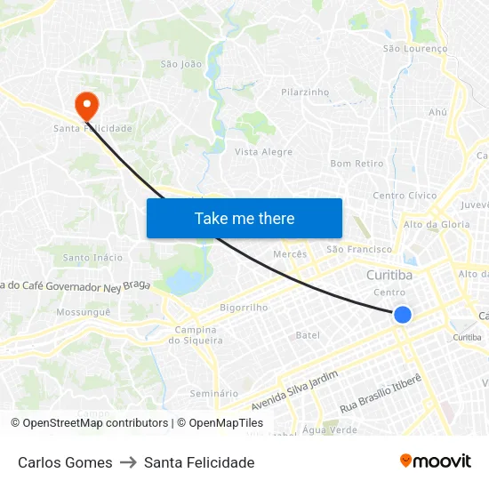 Carlos Gomes to Santa Felicidade map