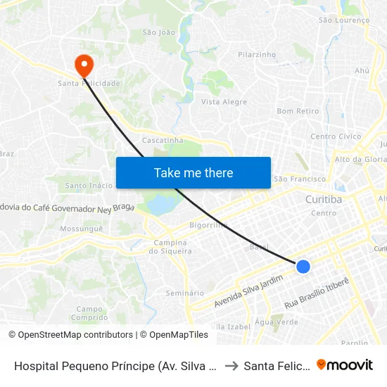 Hospital Pequeno Príncipe (Av. Silva Jardim, 1627) to Santa Felicidade map