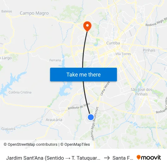 Jardim Sant'Ana (Sentido → T. Tatuquara) Rua Melânia Zeni Visinoni, 529 to Santa Felicidade map